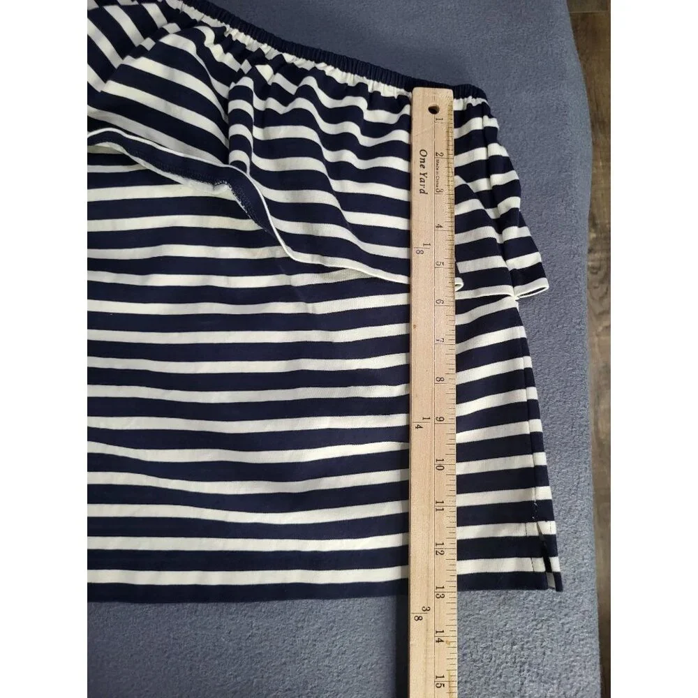 J. Crew One Shoulder Striped Ruffle Top Navy Cream SZ XS Preppy Cotton Classic - Picture 5 of 10